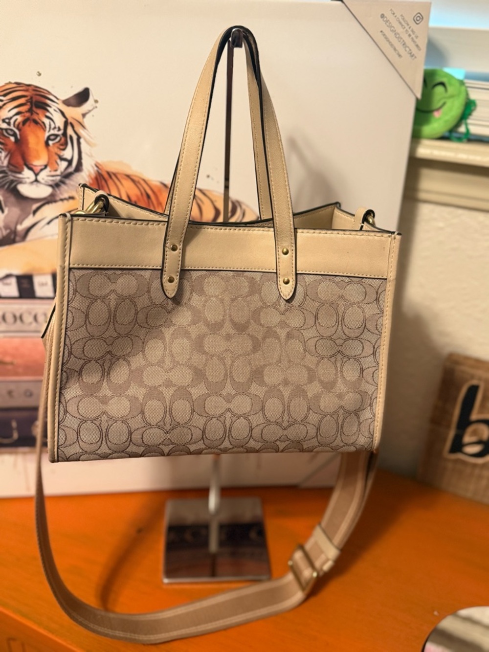 Coach Field Tote 30 Signature Jacquard with Leather Trim VGUC
